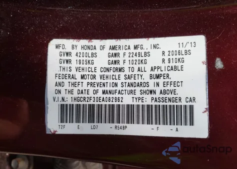2014 Honda Accord Lx from USA, damaged, VIN 1HGCR2F30EA082962